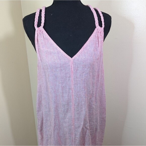 Tahari Midi Dress Cover Up Braided Straps Linen Blend Slits Resortwear Medium - Picture 6 of 11